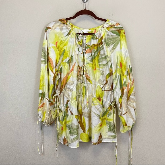 H&M Tropical Floral Drawstring Blouse NWT Size M - Picture 3 of 12